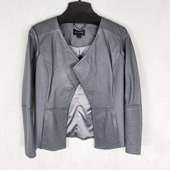 H by Halston Leather Jacket Women 4 Grey Soft Open Front  Stretch Side panels - Picture 1 of 8